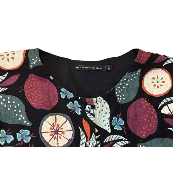 GUDRUN SJODEN 100% Linen Fruit Relaxed Boxy Fit Top Lagenlook ~Rare Print Medium - Picture 4 of 8